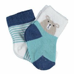 Bibaby Biorganic Hello Teddy Bear 2'Li Kız Çorap 68404 Ekru Yeşil