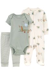 Carter's Erkek Bebek Tulum Body Pantolon Set 3'lü Paket 1R038110 Renkli