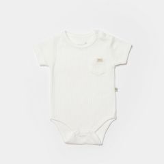 Bibaby Biorganic Waffle Smile Kısa Kol Bebek Body 56987 Ekru