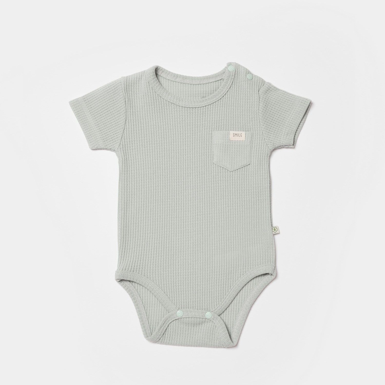 Bibaby Biorganic Waffle Smile Kısa Kol Bebek Body 56987 Mint