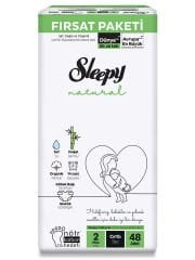 Sleepy Natural Bebek Bezi 2'Li Fırsat Paketi 2 Beden 48 Adet