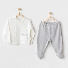 Andywawa AC25704 Sıde Snap Set Mommy's Little Star 2'Li Zıbın Set Grey