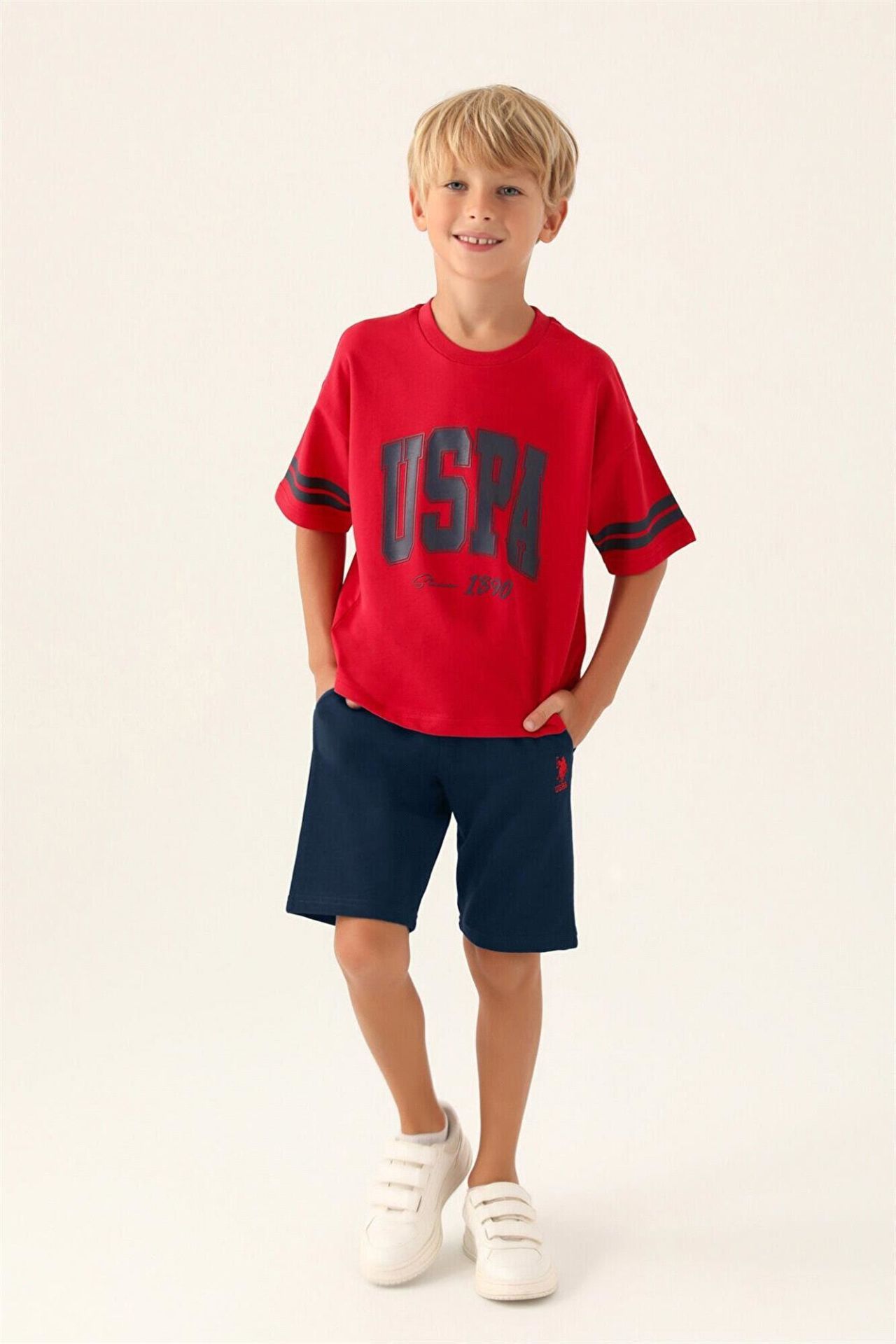 U.S Polo Erkek Çocuk Bermuda Takım 1709-4 Kırmızı