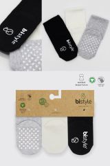Bistyle Basic Kaymaz Penye Soket Çorap 3'Lü BS10107 Siyah Ekru Gri