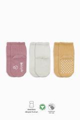 Bistyle Basic Kaymaz Penye Soket Çorap 3'Lü BS10107 Pudra Ekru Somon