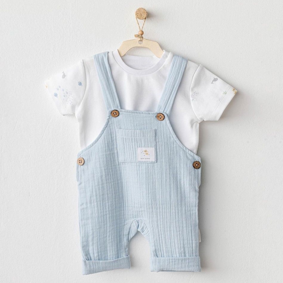 Andywawa AC25621 Ocean İs My Happy Place Müslin Bebek Salopet Takım Blue