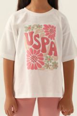 U.S. Polo Kız Çocuk Flower 2'Li Kapri Takım 1800 Krem