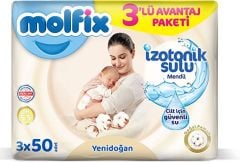 Molfix Yenidoğan İzotonik Sulu Doğal Pamuk Islak Havlu Mendil 3lü 150 Yaprak