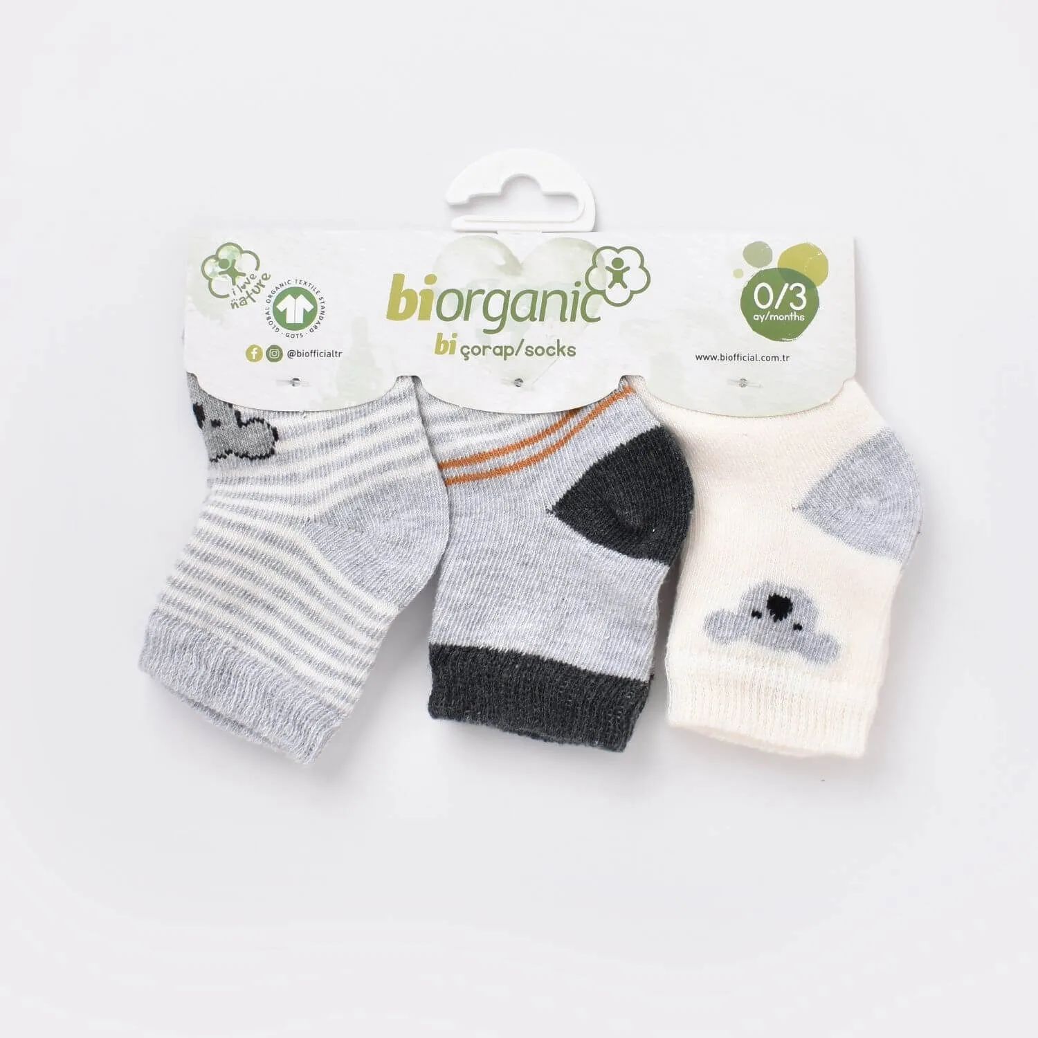 Bibaby Biorganic Koala Erkek 3'Lü Çorap 68449 Gri