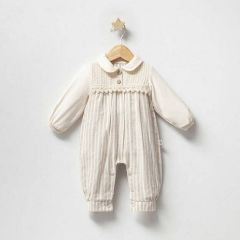 Tongs Baby Çizgili Keten Tulum 5122 Bej