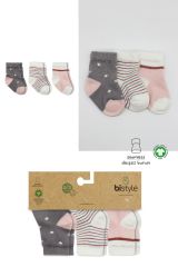 Bistyle 3'Lü Penye Kız Soket Çorap BS10112 Gri