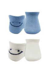 Bistyle 2'Li Sneakers Smile Penye Çorap BS20106 Mavi Ekru