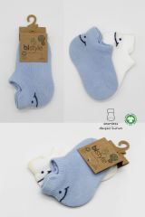 Bistyle 2'Li Sneakers Smile Penye Çorap BS20106 Mavi Ekru