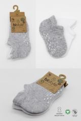Bistyle 2'Li Sneakers Kaymaz Basic Penye Çorap BS20103 Gri Beyaz