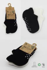 Bistyle 2'Li Sneakers Kaymaz Basic Penye Çorap BS20103 Siyah Ekru
