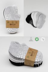Bistyle 6'Lı Sneakers Kaymaz Penye Çorap BS20102 Gri Beyaz Siyah