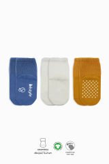 Bistyle Basic Kaymaz Penye Soket Çorap 3'Lü BS10106 İndigo Ekru Hardal