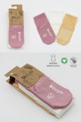Bistyle Basic Kaymaz Penye Soket Çorap 3'Lü BS10106 Pudra Ekru Somon