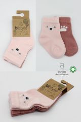 Bistyle Bear Penye Soket Çorap 2'Li BS10116 Pembe