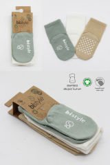 Bistyle Basic Kaymaz Penye Soket Çorap 3'Lü BS10106 Nil Ekru Bej