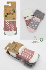 Bistyle Puanlı Kaymaz Havlu Soket Çorap 2'Li BS10502 Gri Pudra