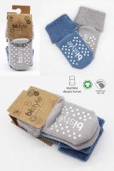 Bistyle Çemberli Kaymaz Havlu Soket Çorap 2'Li BS10503 İndigo Gri