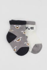 Bistyle Love Dog Penye Soket Çorap 2'Li BS10118 Gri
