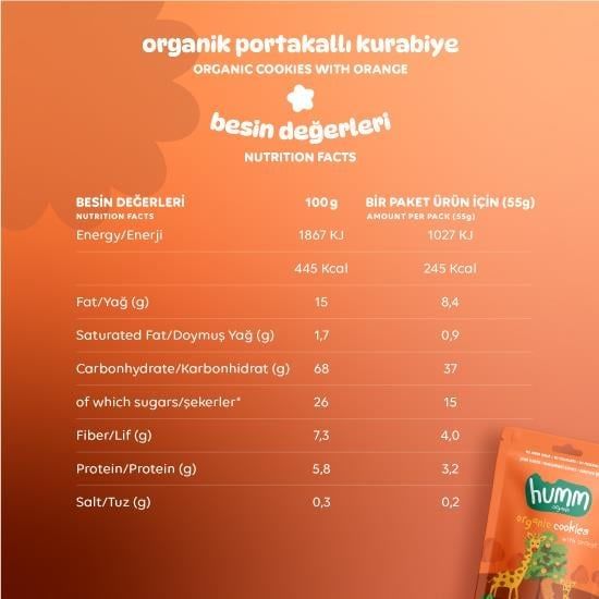Humm Organik Vegan Portakallı Kurabiye 55 Gr