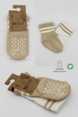 Bistyle Çemberli Kaymaz Soket Çorap 2'Li BS10125 Bej-Ekru