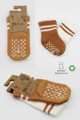 Bistyle Çemberli Kaymaz Soket Çorap 2'Li BS10125 Ekru Hardal